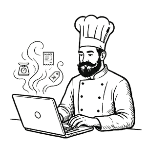 Chef illustré travaillant sur son ordinateur